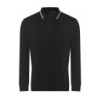 Long sleeve tipped 100 polo JP103 Deep Black/White 2XL