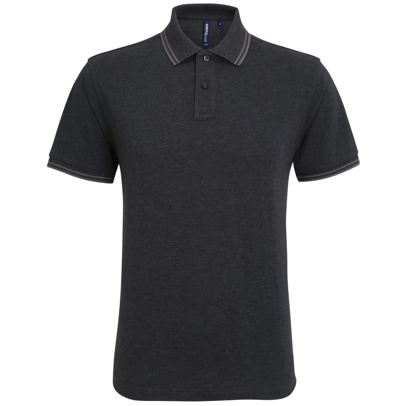 Men's classic fit tipped polo AQ011 Heather Black/Charcoal S