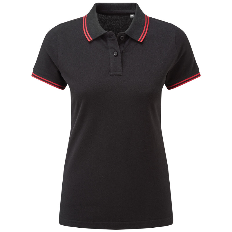 Women's classic fit tipped polo AQ021 Black/Red XS
