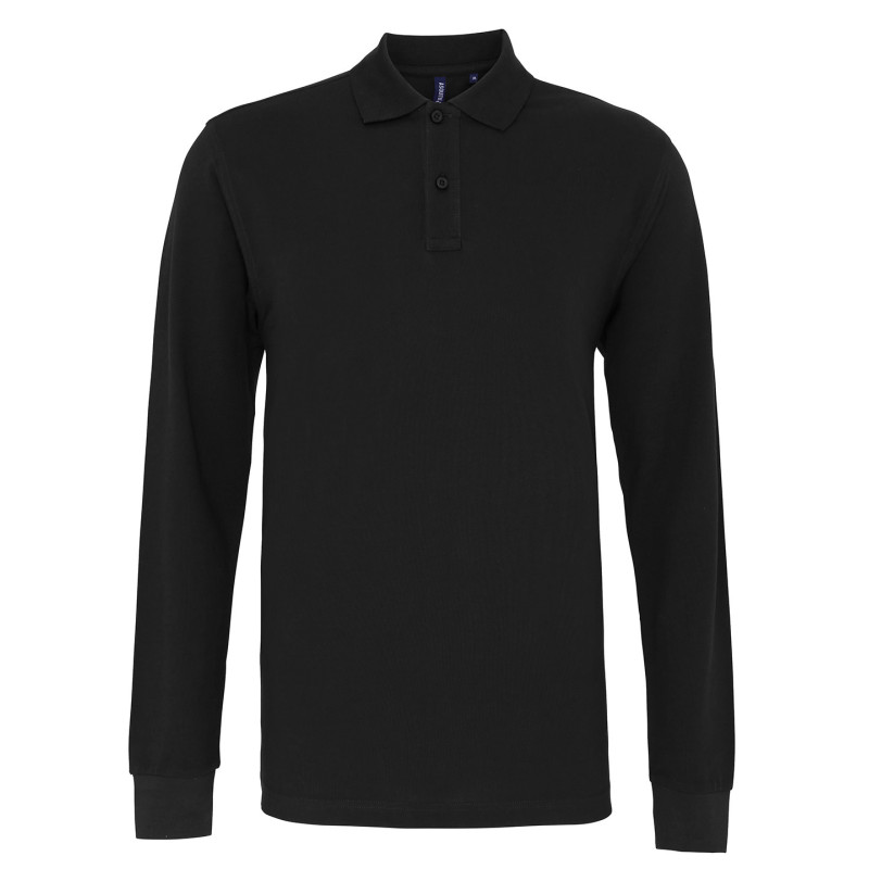 Men's classic fit long sleeved polo AQ030 Black 2XL