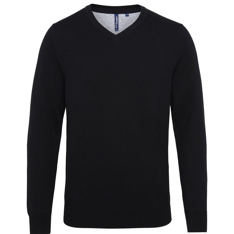 Men's cotton blend v-neck sweater AQ042 Black S