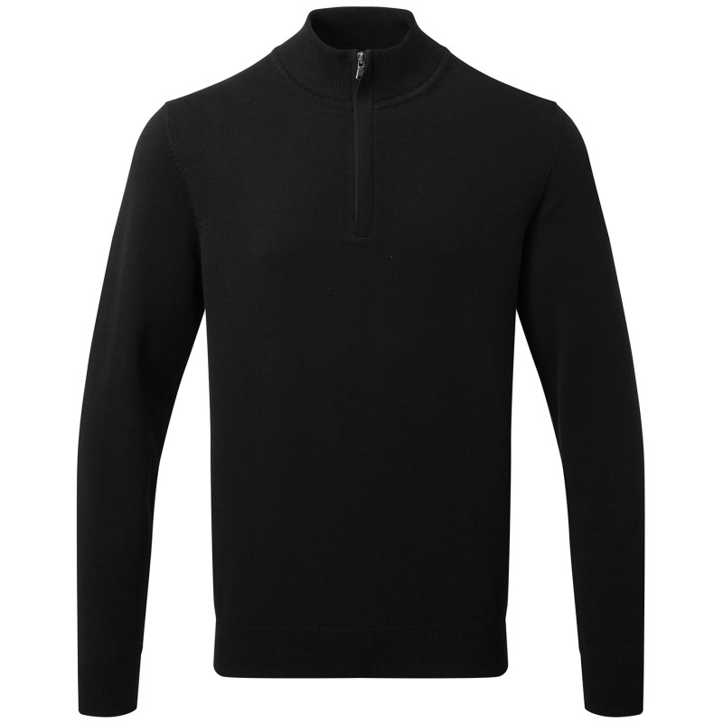 Men's cotton blend 1/4 zip sweater AQ048 Black M