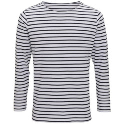 Men's Marinière coastal long sleeve tee AQ070 White/Navy 2XL