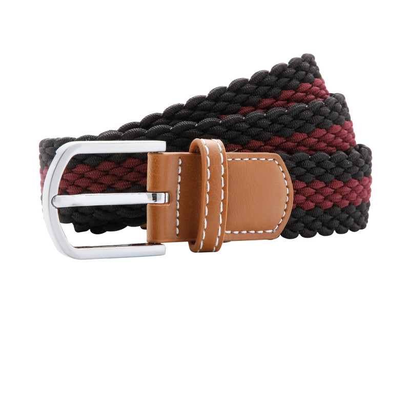 Two-colour stripe braid stretch belt AQ901 Black/Burgundy One Size