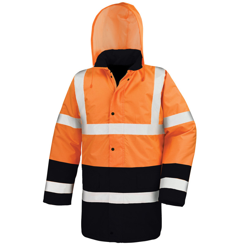 Motorway two-tone safety coat R452X Fluorescent Orange/Black XL