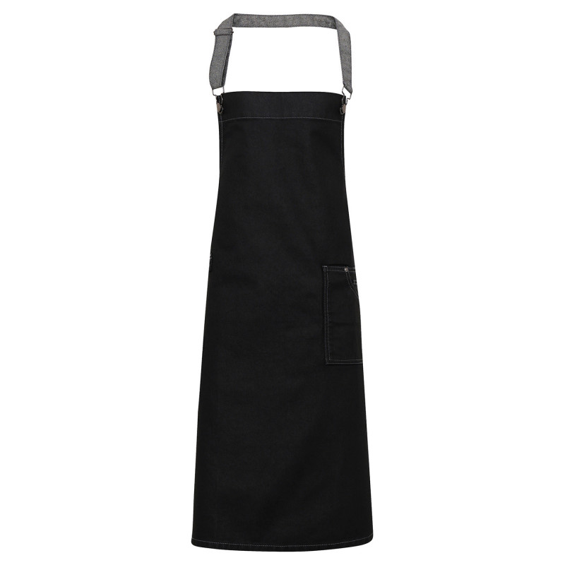 District waxed-look denim bib apron PR134 Black Denim One Size