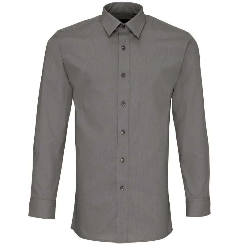 Poplin fitted long sleeve shirt PR204 Dark Grey 14.5