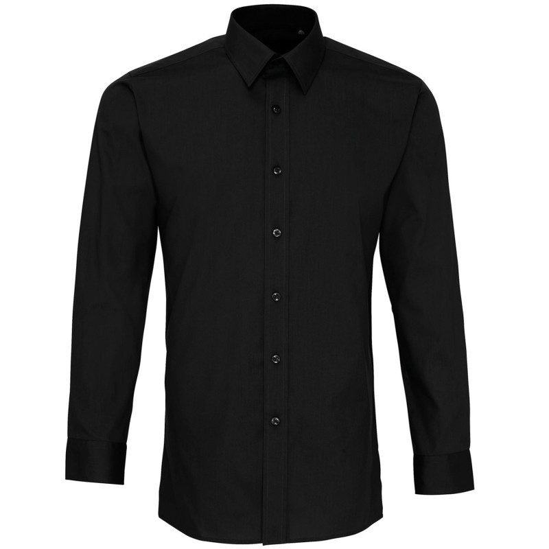 Poplin fitted long sleeve shirt PR204 Black 15.5