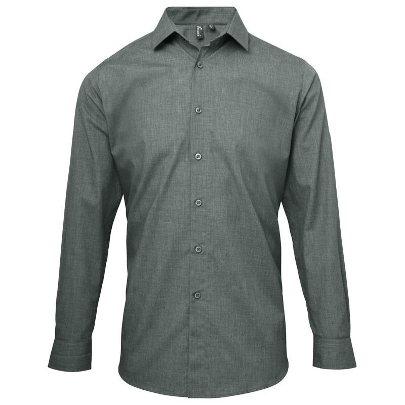 Poplin cross-dye roll sleeve shirt PR217 Grey Denim S