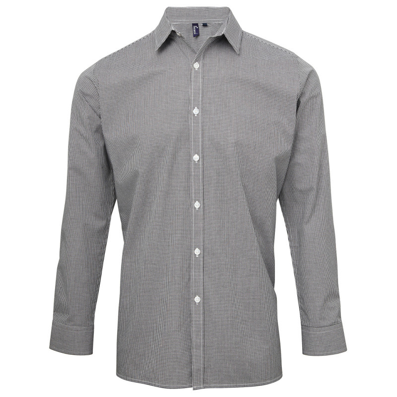 Microcheck (Gingham) long sleeve cotton shirt PR220 Black/White XS