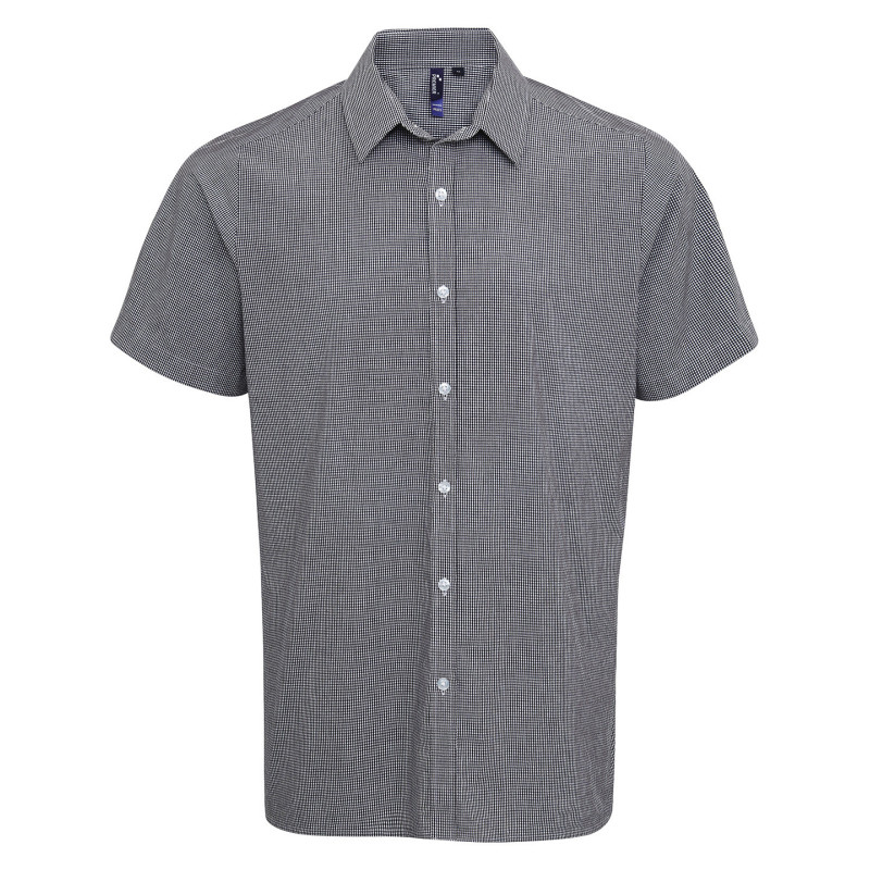 Microcheck (Gingham) short sleeve cotton shirt PR221 Black/White XS