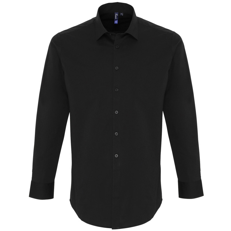 Stretch fit cotton poplin long sleeve shirt PR244 Black XS