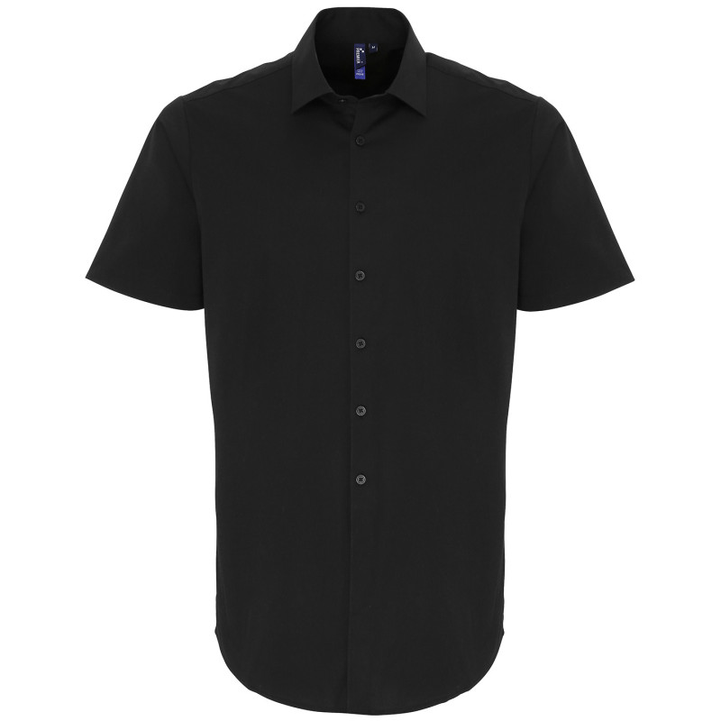 Stretch fit cotton poplin short sleeve shirt PR246 Black XS