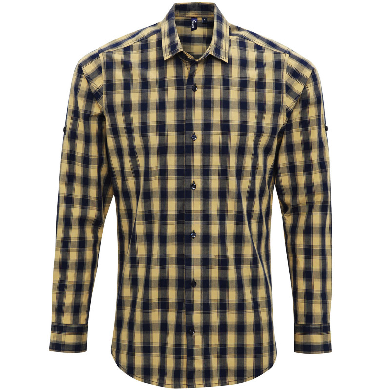 Mulligan check cotton long sleeve shirt PR250 Camel/Navy XL
