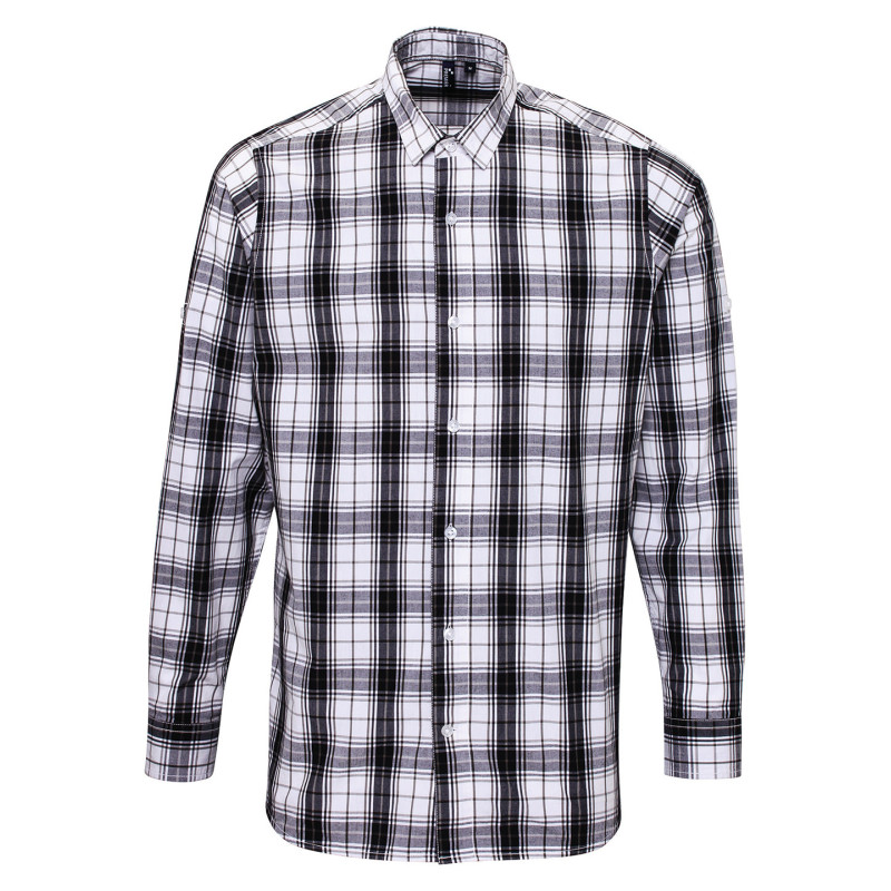 Ginmill check cotton long sleeve shirt PR254 Black/White S