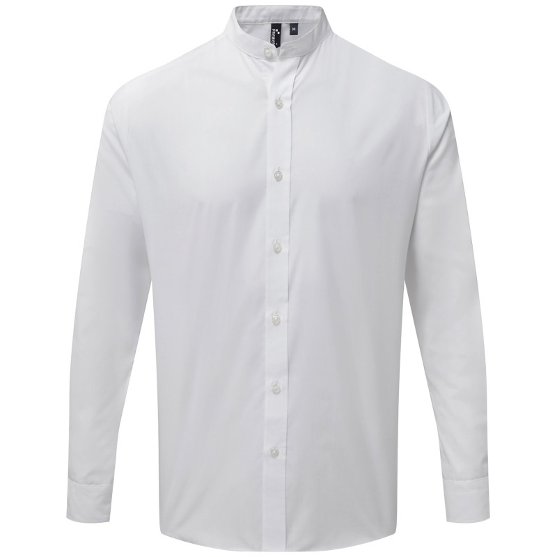 Banded collar grandad long sleeve shirt PR258 White XS