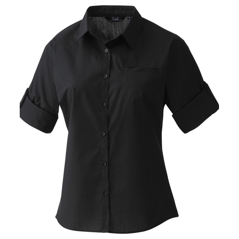 Women's roll sleeve poplin blouse PR306 Black S