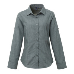 Women's poplin cross-dye roll sleeve shirt PR317 Grey Denim S