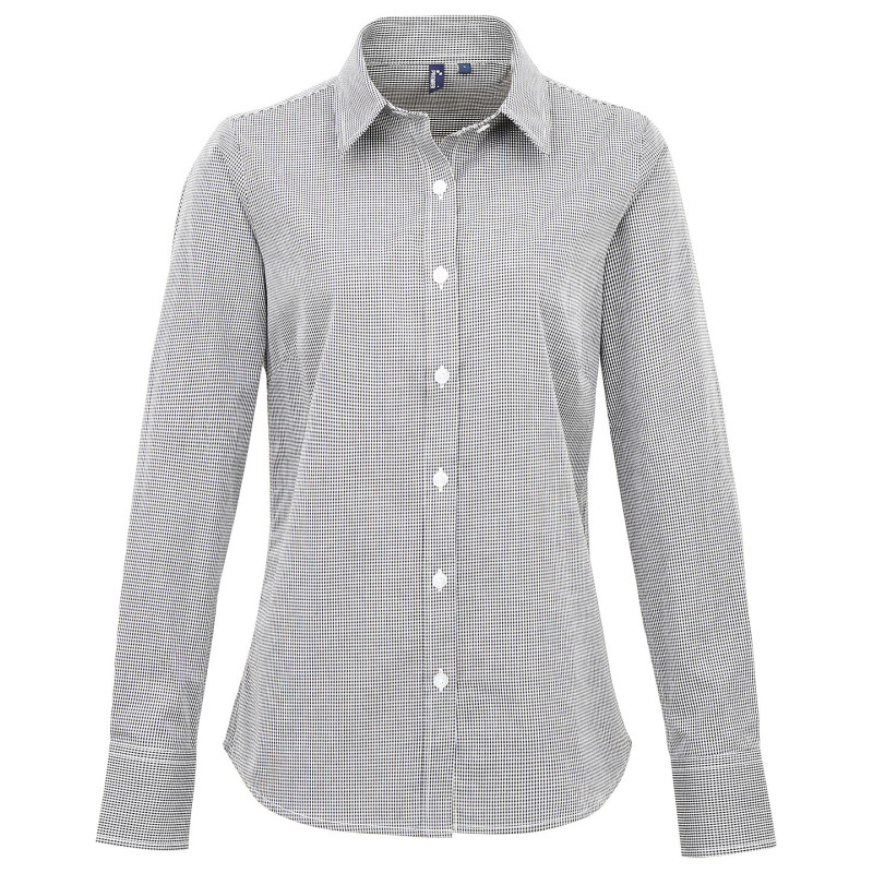 Women's Microcheck (Gingham) long sleeve cotton shirt PR320 Black/White XS