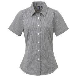 Women's Microcheck (Gingham) short sleeve cotton shirt PR321 Black/White S