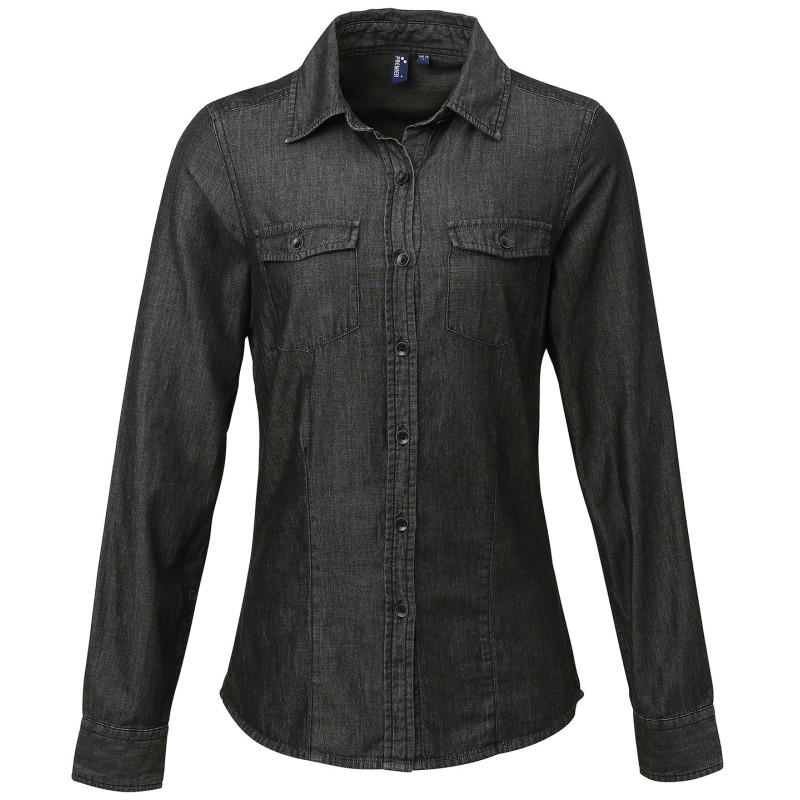 Women's jeans stitch denim shirt PR322 Black Denim XS