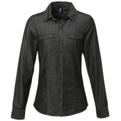 Women's jeans stitch denim shirt PR322 Black Denim L