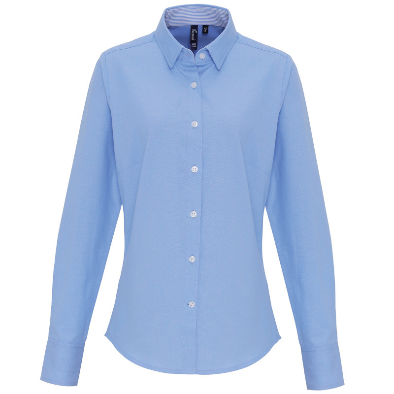 Women's cotton-rich Oxford stripes blouse PR338 Oxford Blue XS