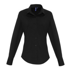 Women's stretch fit cotton poplin long sleeve blouse PR344 Black L