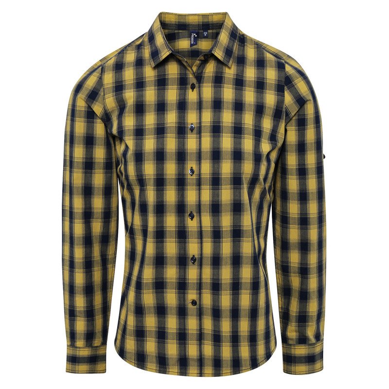 Women's Mulligan check cotton long sleeve shirt PR350 Camel/Navy S
