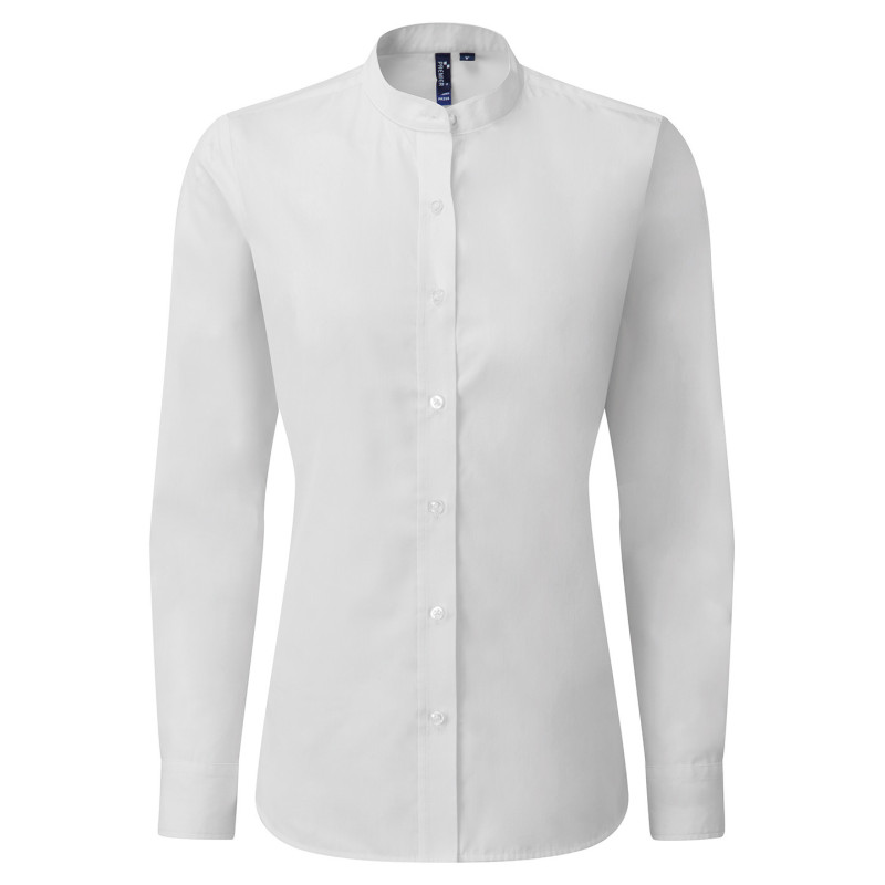 Women's banded collar 'grandad' shirt PR358 White M