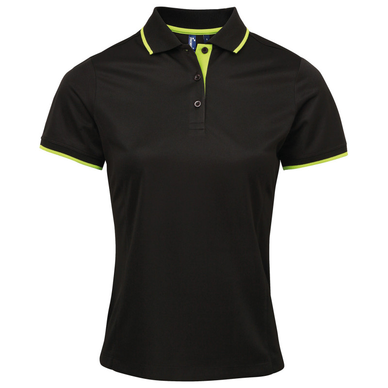Women's contrast Coolchecker� polo PR619 Black/Lime S