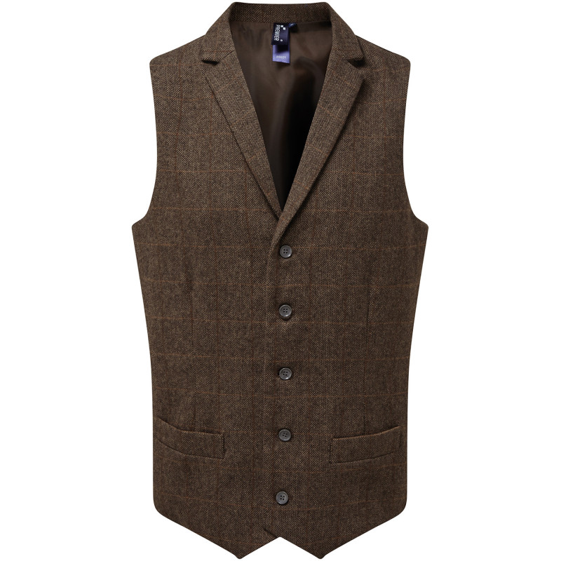 Herringbone waistcoat PR625 Brown Check XS