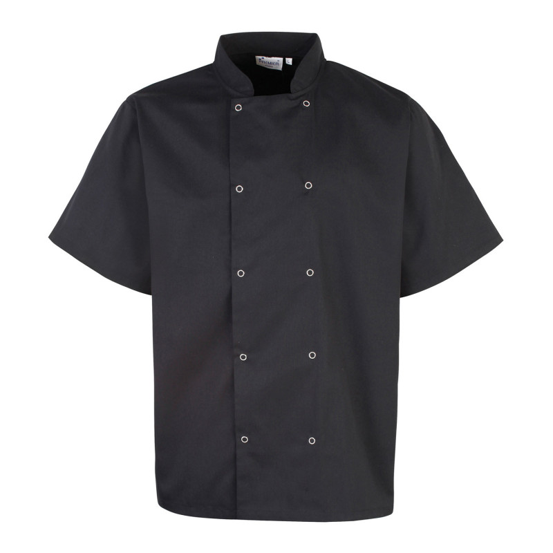 Studded front short sleeve chef's jacket PR664 Black XL
