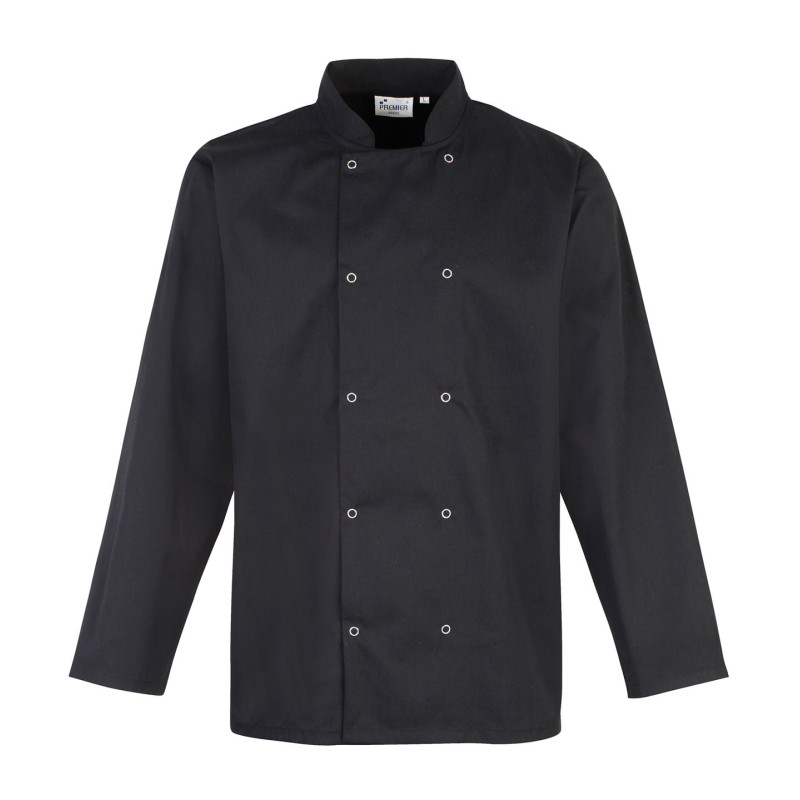 Studded front long sleeve chef's jacket PR665 Black XS