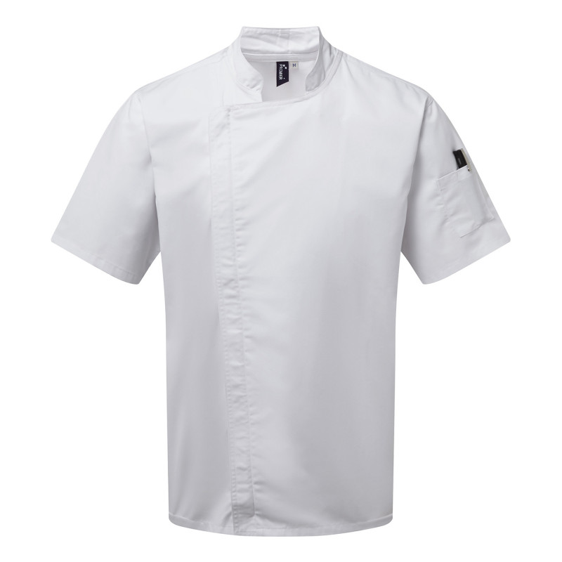 Chef's zip-close short sleeve jacket PR906 White XS