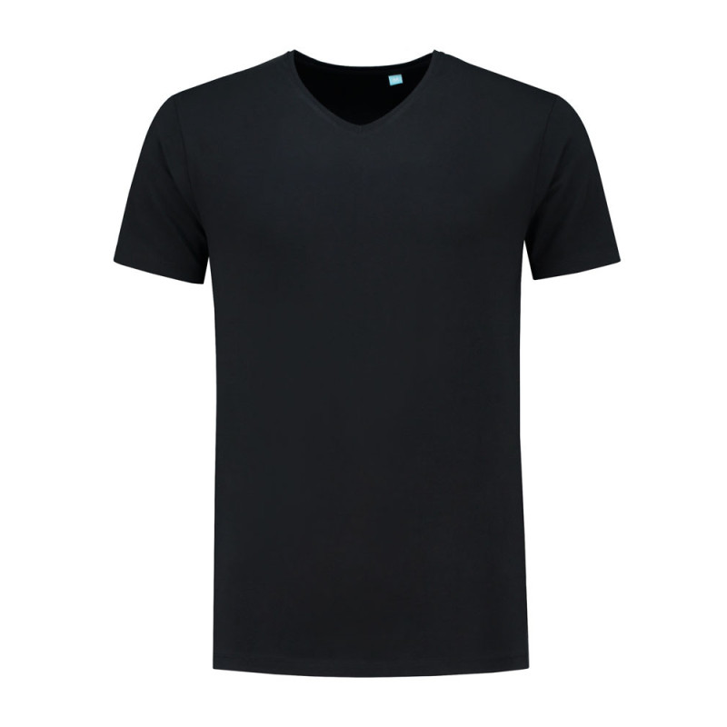 L&S T-shirt V-neck fine cotton elasthan LEM1135 Black L