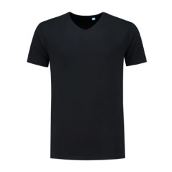 L&S T-shirt V-neck fine cotton elasthan LEM1135 Black M