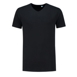 L&S T-shirt V-neck fine cotton elasthan LEM1135 Black-extra longer length L