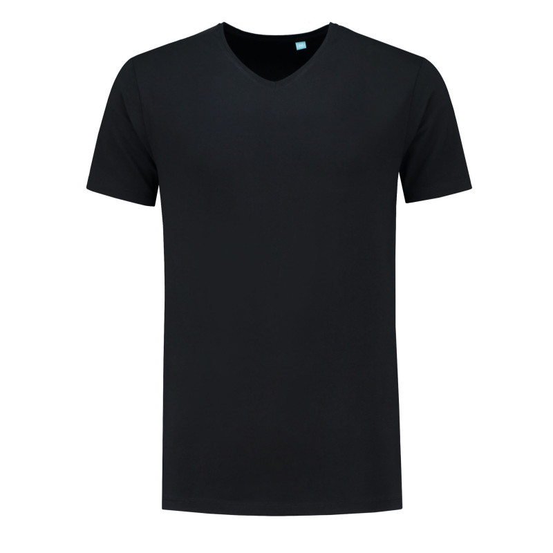 L&S T-shirt V-neck fine cotton elasthan LEM1135 Black-extra longer length L