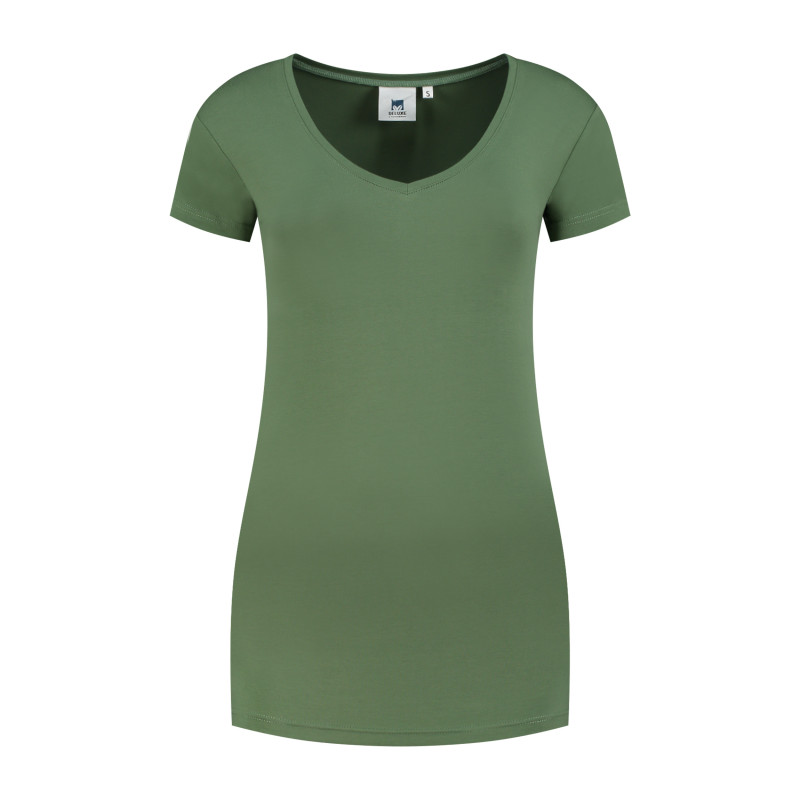 L&S T-shirt V-neck cot/elast SS for her LEM1262 Army Green L