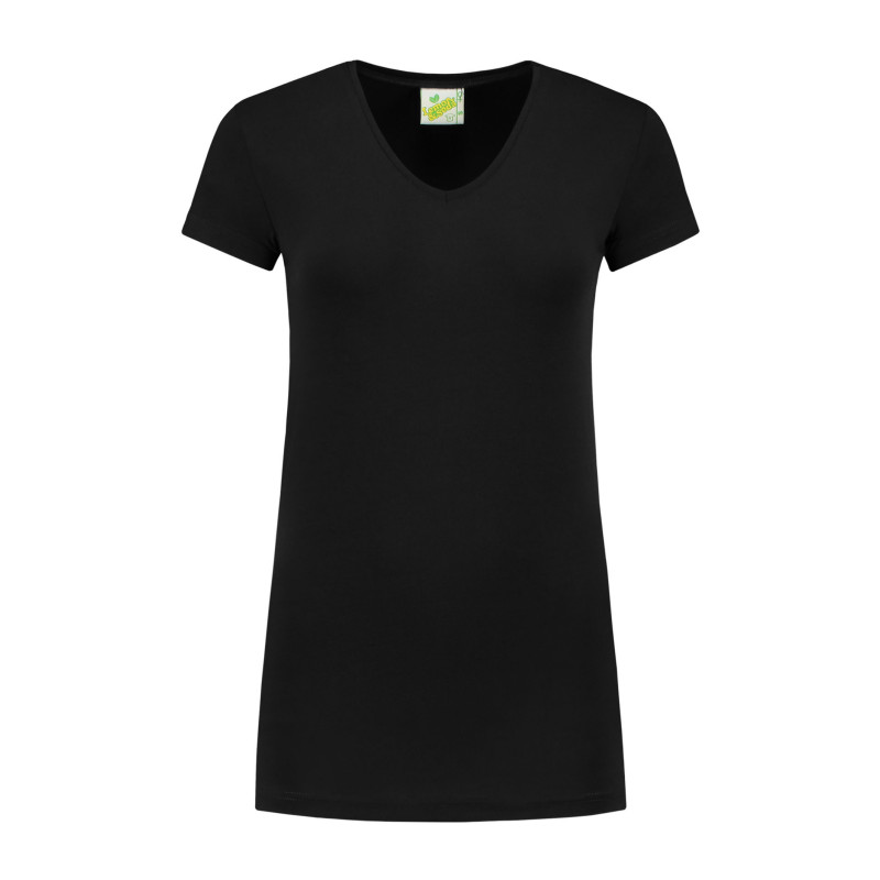 L&S T-shirt V-neck cot/elast SS for her LEM1262 Black 3XL