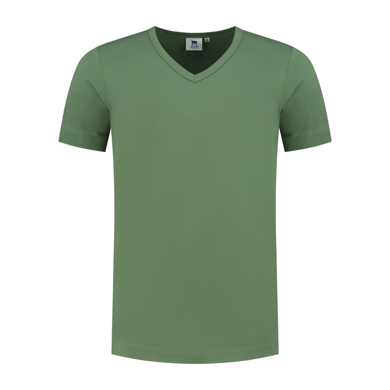 L&S T-shirt V-neck cot/elast SS for him LEM1264 Army Green L