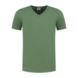 L&S T-shirt V-neck cot/elast SS for him LEM1264 Army Green 2XL