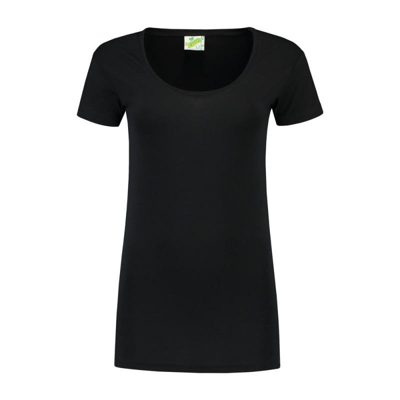 L&S T-shirt Crewneck cot/elast SS for her LEM1268 Black L