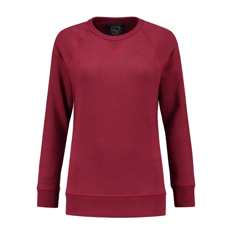 L&S Heavy Sweater Raglan Crewneck for her LEM3227 Cardinal Heather L