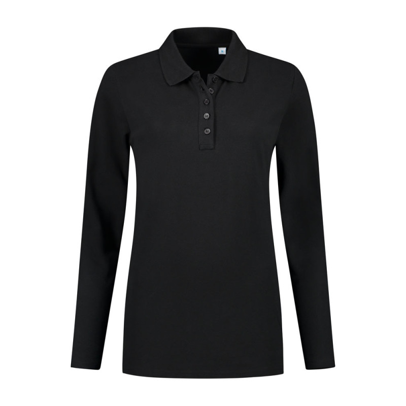 L&S Polo Basic Cot/Elast LS for her LEM3574 Black XL