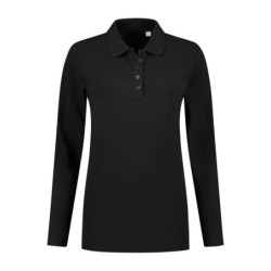 L&S Polo Basic Cot/Elast LS for her LEM3574 Black 3XL