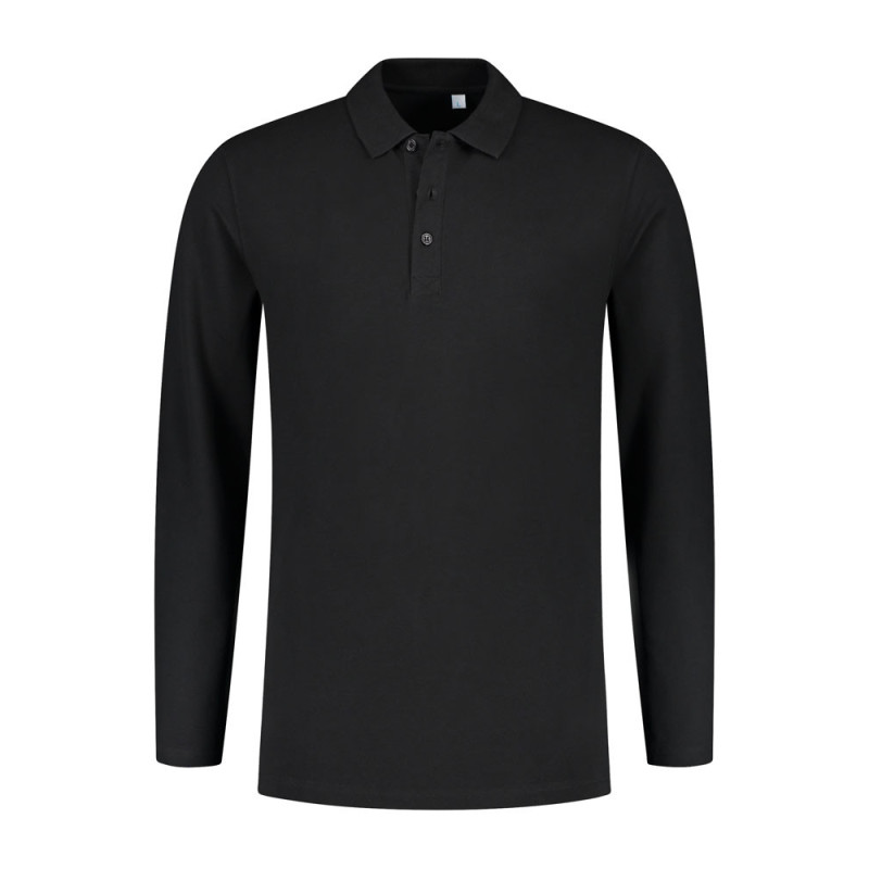 L&S Polo Basic Cot/Elast LS for him LEM3576 Black 2XL