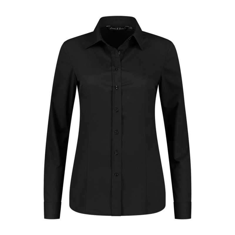 L&S Shirt Poplin Mix Stretch LS for her LEM3923 Black M