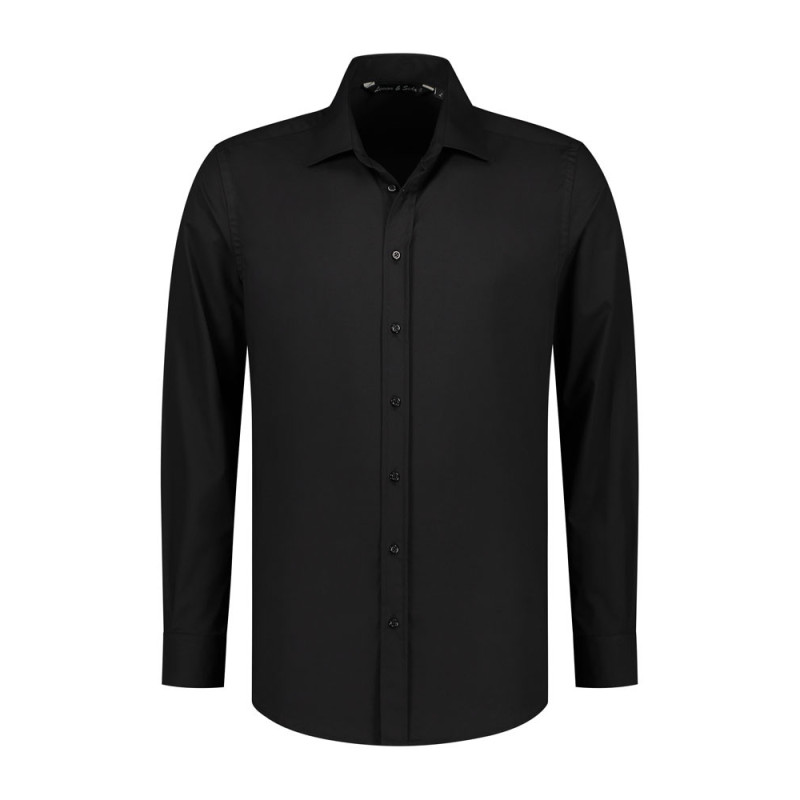 L&S Shirt Poplin Mix Stretch LS for him LEM3925 Black 3XL